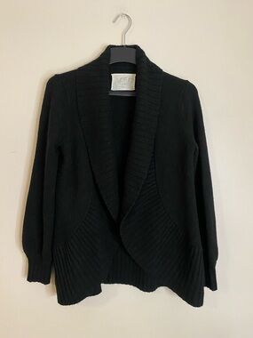 LOFT Wool blend Black Open-Front Ribbed Shawl Collar Cardigan size medium